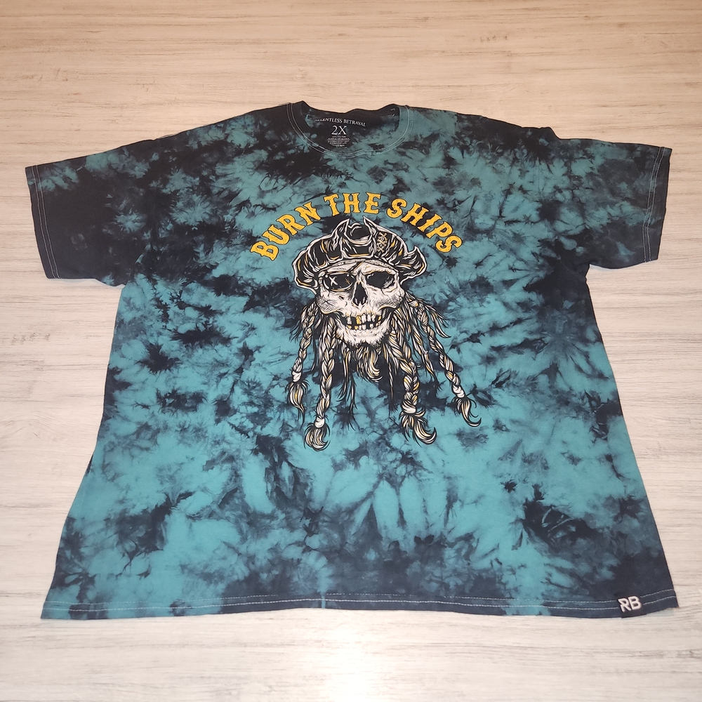 Relentless Betrayal Burn The Ships Skulls Tie Dye T-Shirt Men's Size 2xl C5